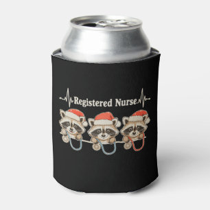 RN Registered Nurse Racoon Santa Hat Christmas Can Cooler