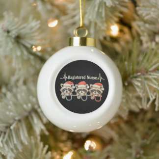 RN Registered Nurse Racoon Santa Hat Christmas Ceramic Ball Christmas Ornament