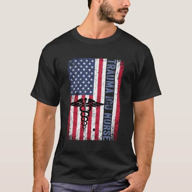 Rn Trauma Icu Nurse Gift Patriotic American Flag J T-Shirt (Front)