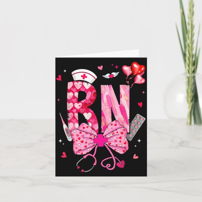 Rn Valentine Coquette Bow Stethoscope Nurse Girl W Card (Front)