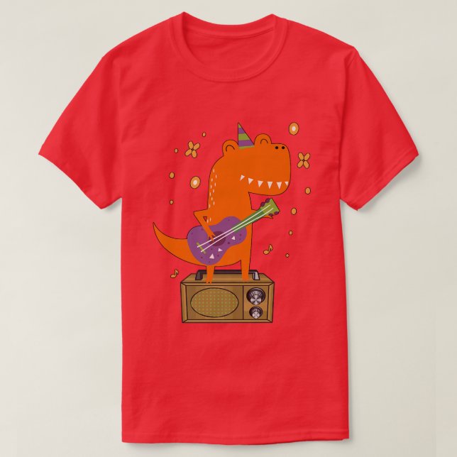 Roaar Star Cute Dinosaur Rock With Guitar Dino Mus T-Shirt (Design Front)