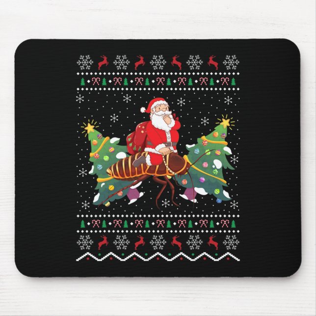 Roach Lover Gift Ugly Santa Riding Roach Christmas Mouse Pad (Front)