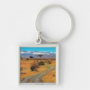 Road And Snow-Capped Cathedral Range, Champagne Key Ring