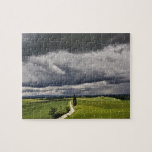Road and storm clouds, rural Tuscany region, Jigsaw Puzzle