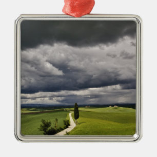 Road and storm clouds, rural Tuscany region, Metal Ornament