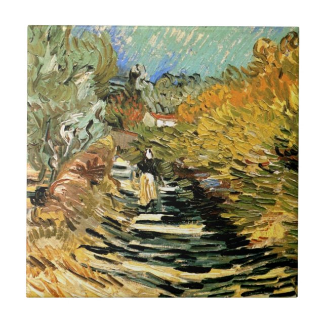 Road at St Remy with Figure by Vincent van Gogh Ceramic Tile (Front)