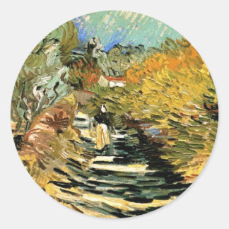 Road at St Remy with Figure by Vincent van Gogh Classic Round Sticker