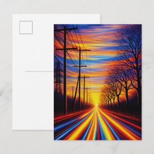 Road Between Electricity and Nature Dramatic Sun Postcard