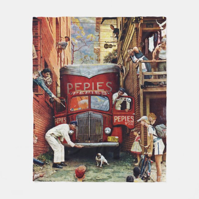 Road Block by Norman Rockwell Fleece Blanket (Front)