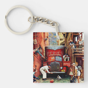 Road Block by Norman Rockwell Key Ring