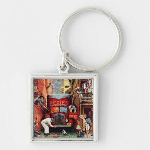 Road Block by Norman Rockwell Key Ring
