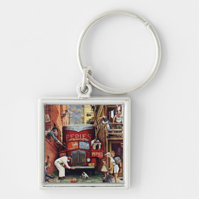 Road Block by Norman Rockwell Key Ring (Front)