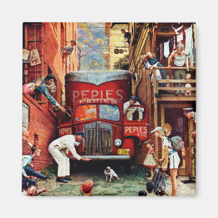 Road Block by Norman Rockwell Magnet
