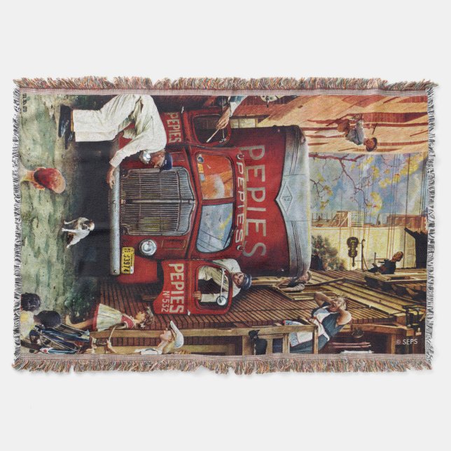 Road Block by Norman Rockwell Throw Blanket (Front)