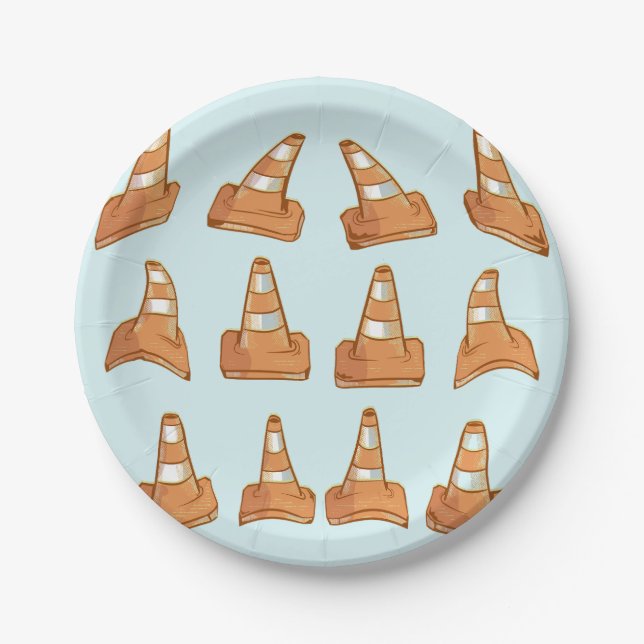 Road Cone Pattern Paper Plate (Front)
