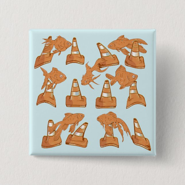 Road Cones and orange goldfish 15 Cm Square Badge (Front)
