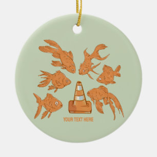 Road Cones and orange goldfish Ceramic Ornament