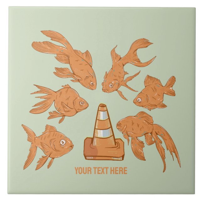 Road Cones and orange goldfish Ceramic Tile (Front)