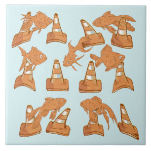 Road Cones and orange goldfish Ceramic Tile