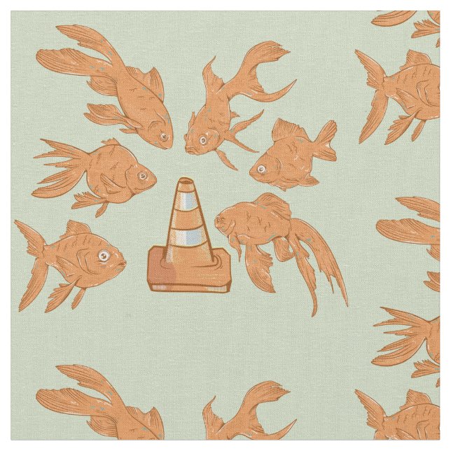 Road Cones and orange goldfish Fabric (Close Up)