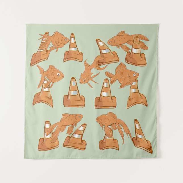 Road Cones and orange goldfish Tapestry (Front)