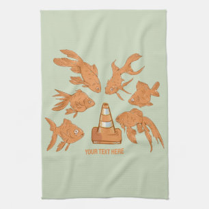 Road Cones and orange goldfish Tea Towel