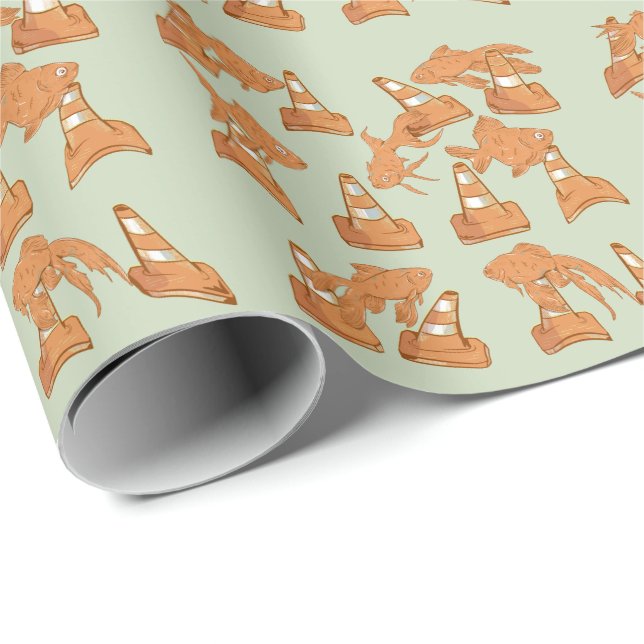 Road Cones and orange goldfish Wrapping Paper (Roll Corner)