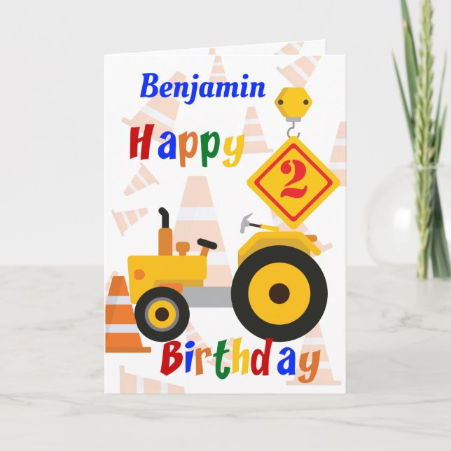 Road Construction Vehicle 2nd Birthday Card (Front)
