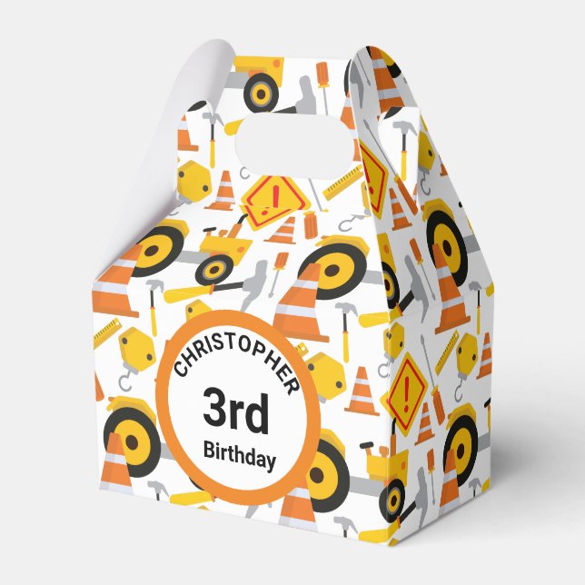 Road Construction Vehicle Birthday Age Favour Box (Front Side)