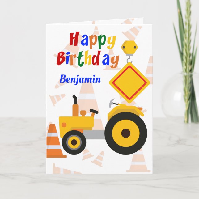 Road Construction Vehicle Happy Birthday Card (Front)