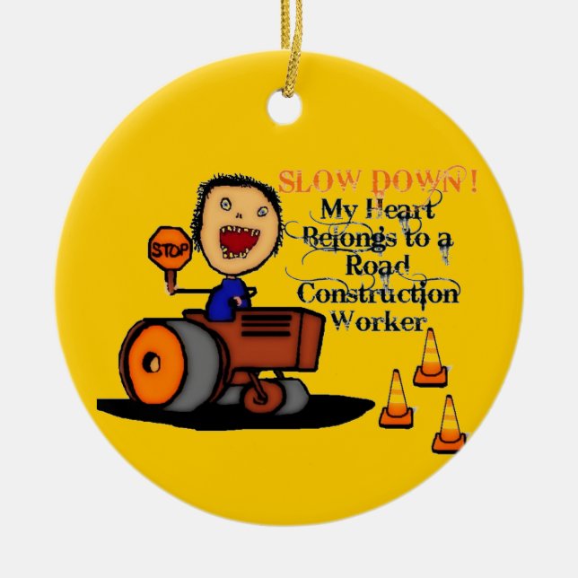 Road Construction Worker Love Ceramic Ornament (Front)