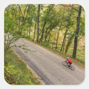 Road Cycling On Rural Country Road Square Sticker
