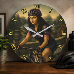 Road Cyclist Funny Mona Lisa Gift for Road Bike Large Clock