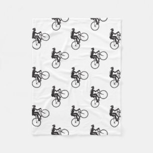 Road Cyclist Racing Woodcut Fleece Blanket