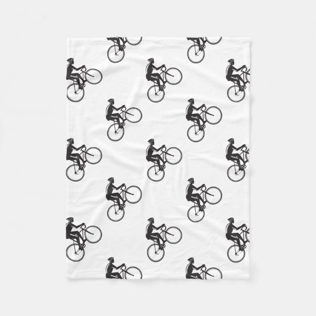 Road Cyclist Racing Woodcut Fleece Blanket (Front)