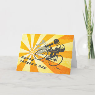 Road Cyclists and Retro Sunburst Bike Father's Day Card