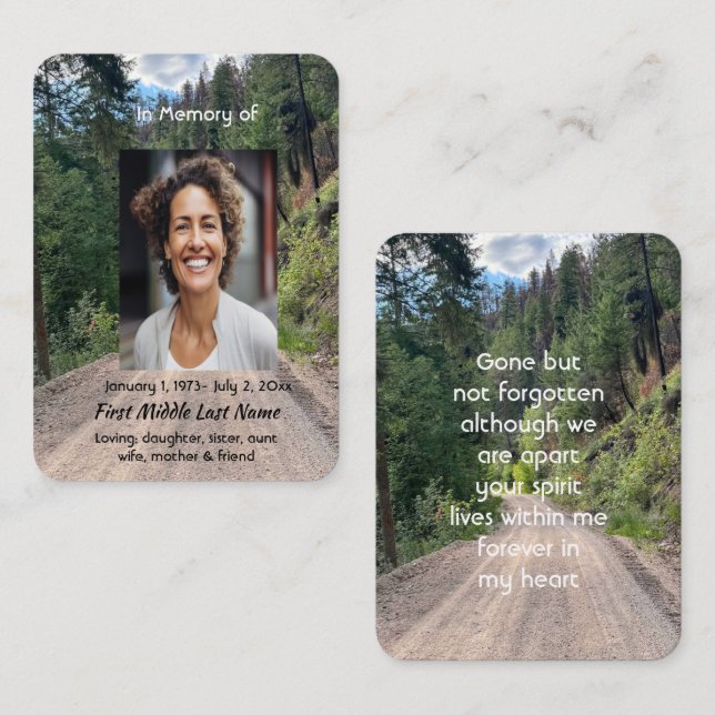 Road Forest Memorial Prayer Card Photo Keepsake (Front/Back)