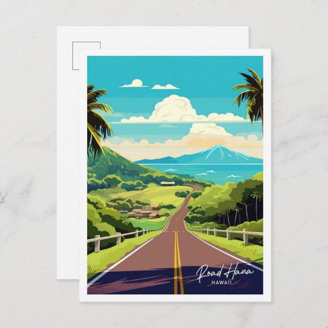 Road Hana Hawaii Travel Vintage illustration Postcard (Front/Back)