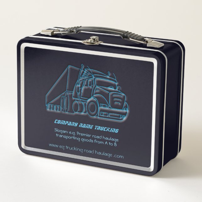 Road Haulage Semi-Truck blue logo Metal Lunch Box (Front)