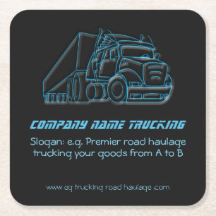 Road Haulage Semi-Truck blue logo Square Paper Coaster