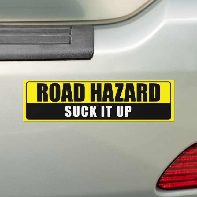 ROAD HAZARD  BUMPER STICKER (On Car)