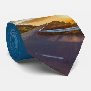 Road Highway Travel Sunset Mountain Print Necktie