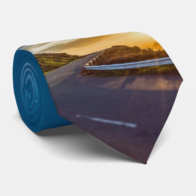 Road Highway Travel Sunset Mountain Print Necktie (Rolled)