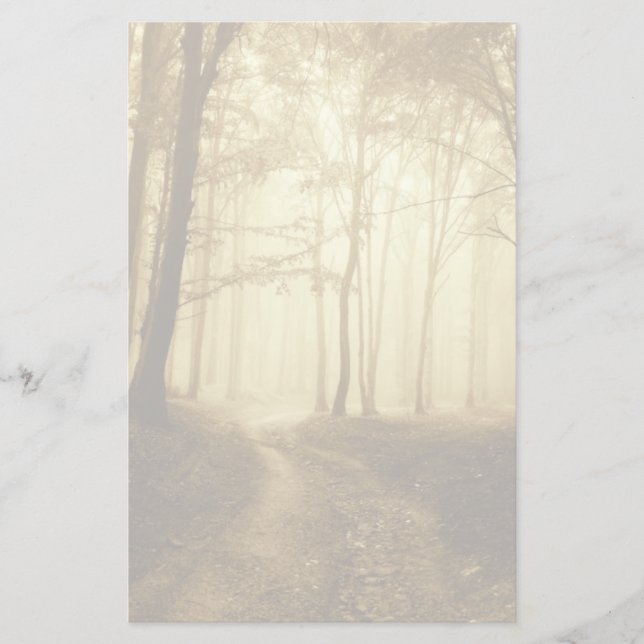 Road in a dark forest with fog stationery (Front)