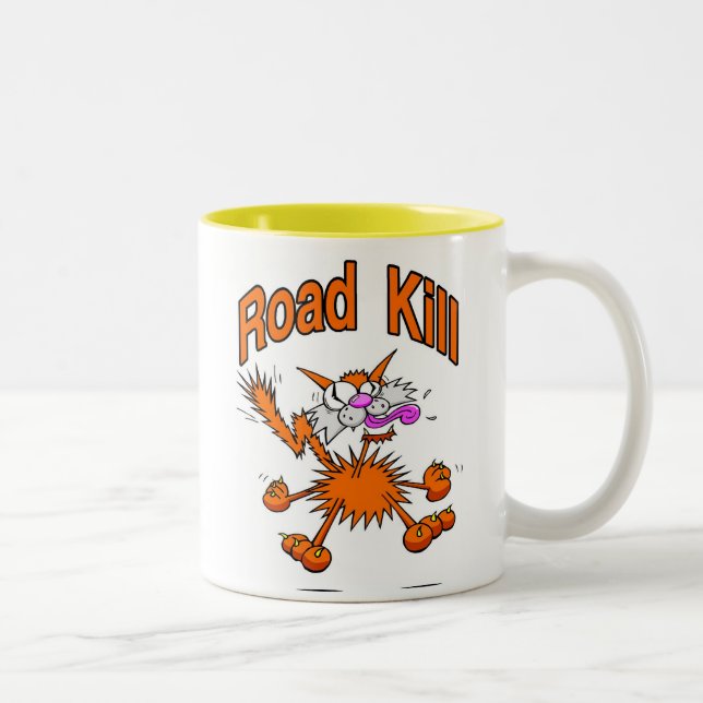 Road Kill Cat Two-Tone Coffee Mug (Right)