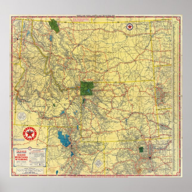 Road map Idaho, Mont, Wyo map Poster (Front)
