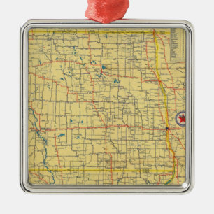 Road map N & S Dakota Metal Ornament