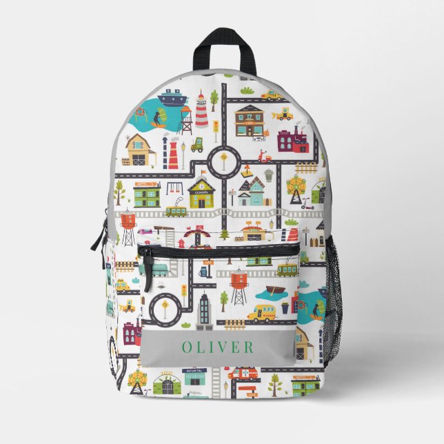 Road Map Town Map Cars Vehicles Boy Printed Backpack (Front)