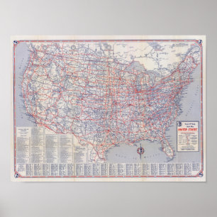 Road map United States Poster
