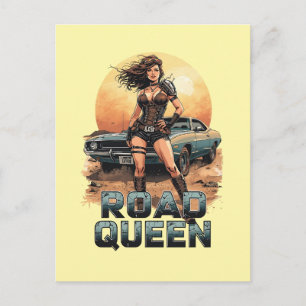 Road Queen – Post-Apocalyptic Pin-Up Warrior Postcard